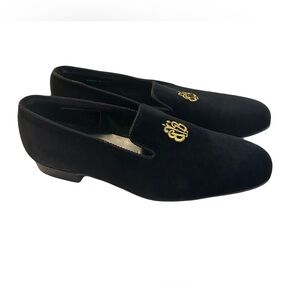 Brooks Brothers Peal & Co Made 10 D Black Velvet Smoking Slipper Loafer Crown